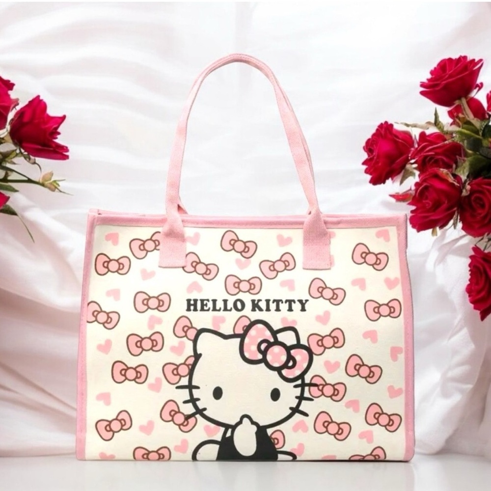 Sanrio Hello Kitty Large Canvas Tote Bag with Zip Top Closure & Gift
